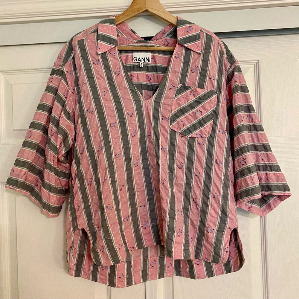 GANNI Oversized Striped Blouse